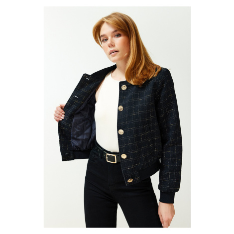 Trendyol Navy Blue Regular Fit Tweed Jacket Coat