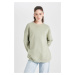 DEFACTO Back to School Oversize Fit Wide Pattern Crew Neck Thick Fabric Basic Plain Sweatshirt