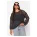 Trendyol Curve Black Lurex Boat Neck Openwork/Hole Knitwear Sweater