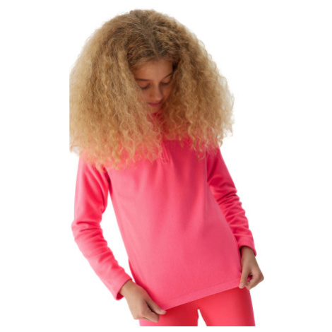 Dievčenská lyžiarska flisová mikina 4F JUNIOR FLEECE UNDERWEAR-JAW23UFLEF033-55S-HOT PINK