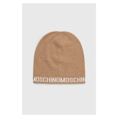 Vlnená čiapka Moschino hnedá farba, z tenkej pleteniny, vlnená