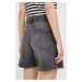 Rifľové krátke nohavice Superdry dámske, šedá farba, jednofarebné, vysoký pás