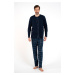 Men's pyjamas Jakub, long sleeves, long pants - navy blue/print