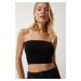 Happiness İstanbul Women's Black Strapless Ribbed Knitted Bustier