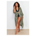 Trendyol Curve Multicolored Hem Tasseled Bat Sleeve Viscose Beach Wear Kimono & Kaftan