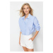 Trendyol Blue Stoned Crop Woven Shirt with Padded Sleeves