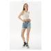 Trendyol Blue Color Block Asymmetric Closure Denim Shorts