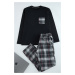 Trendyol Men's Black-Grey Plaid Patterned Woven Pajama Set