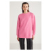 GRIMELANGE Allys Women's Crew Neck Oversize Basic Pink Sweatshirt