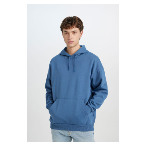 DEFACTO Oversize Wide Pattern Hooded Kangaroo Pocket Basic Plain Sweatshirt