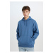 DEFACTO Oversize Fit Wide Mold Hooded Kangaroo Pocket Basic Plain Sweatshirt