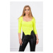 Ribbed blouse with a neckline of yellow neon color