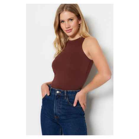 Trendyol Brown Cotton Halter Neck Fitted/Slippery Knitted Undershirt