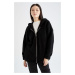 DEFACTO Oversize Fit Hooded Plush Cardigan