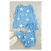 Trendyol Blue 100% Cotton Star and Heart Knitted Pajama Set