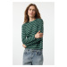 Trendyol Petrol-Mint Striped Regular/Normal Pattern Basic Crew Neck Knitted T-Shirt