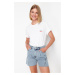 Trendyol Light Blue Pleated High Waist Denim Shorts