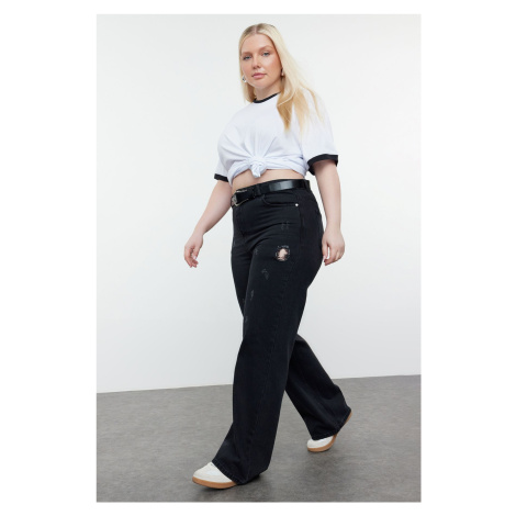 Trendyol Curve Black High Waist Wide Leg Plus Size Jeans