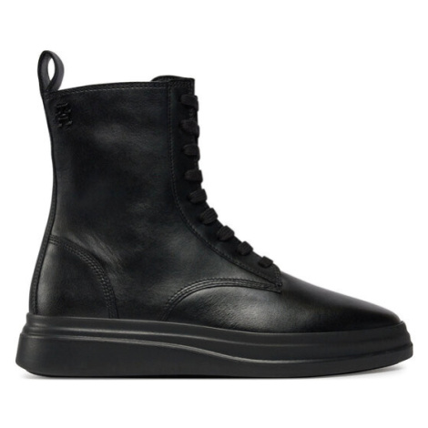 Tommy Hilfiger Členková obuv Sporty Leather Flat Boot FW0FW07799 Čierna