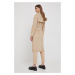 Kožený kabát Calvin Klein dámsky, béžová farba, prechodný,