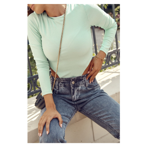 Ribbed body with long sleeves, mint FASARDI