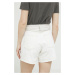 Rifľové krátke nohavice Abercrombie & Fitch dámske, béžová farba, jednofarebné, vysoký pás