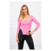 Ribbed blouse with neckline light pink