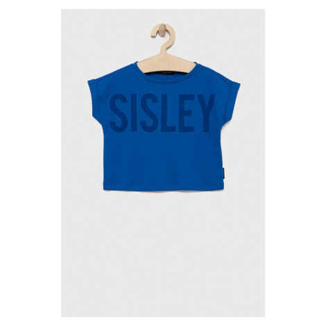 Detské bavlnené tričko Sisley tmavomodrá farba