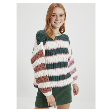 Green and White Women's Striped Oversized Sweater Trendyol - Women