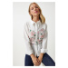 Happiness İstanbul Women's Ecru Pink Floral Embroidery Detailed Woven Shirt