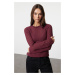 Trendyol Claret Red Transparent Knitwear Look Fabric Regular Length Crew Neck Knitted Blouse