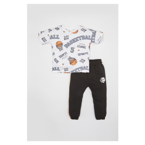 DEFACTO Baby Boy 2-Piece Set Sports Printed Combed Cotton Short Sleeve T-Shirt Sweatpants