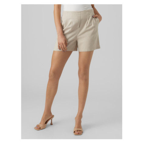 Beige women's shorts with linen blend Vero Moda Jesmilo - Women