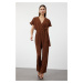 Trendyol Brown Tie Detailed Double Breasted Collar Tube Leg Woven Jumpsuit