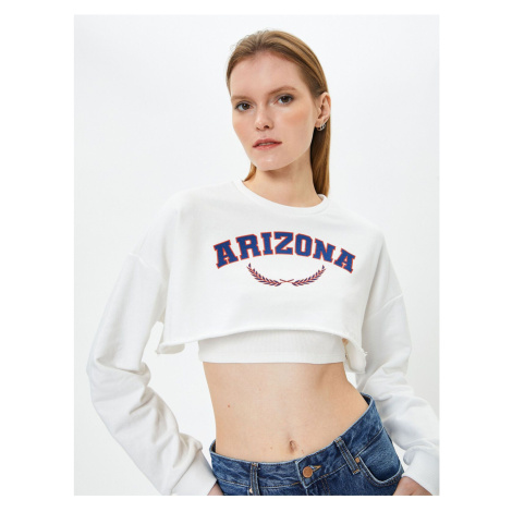 Koton Crop Sweatshirt Printed Crew Neck Long Sleeve