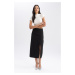 DEFACTO Normal Waist Half Lining Striped Slit Midi Skirt