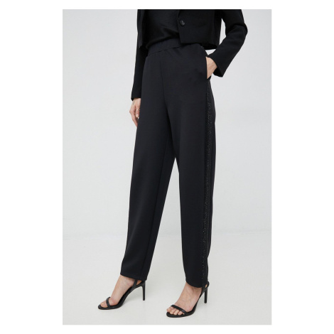 Nohavice Emporio Armani dámske, čierna farba, rovné, vysoký pás