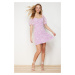 Trendyol Lilac Floral A-Cut Chiffon Lined Mini Woven Dress