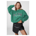 Madmext Mad Girls Aqua Green Embroidered Hoodie Sweatshirt Mg812