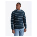 Ombre Casual men's sweater with horizontal stripes - navy blue