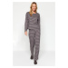 Trendyol Dark Gray 100% Cotton Striped T-shirt-Pants Knitted Pajamas Set