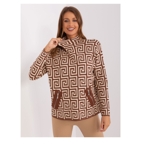 HNEDÝ VZOROVANÝ SVETER SO ZIPSAMI*AT-SW-2341.00P BROWN