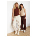 Trendyol 2-Pack Brown-Beige Fitted Ribbed Elastic Knitted Blouse