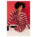 Trendyol Red Plaid Deer Embroidery Detailed Tshirt-Pants Knitted Pajama Set