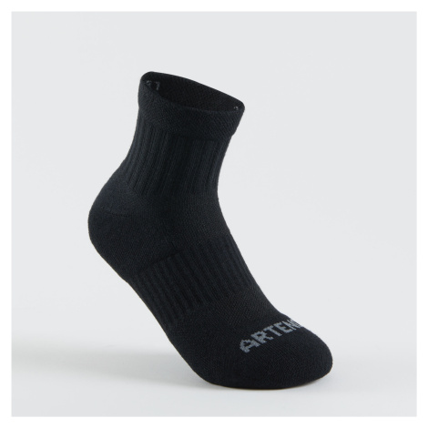 Detské športové ponožky RS500 stredne vysoké 3 páry čierno-sivé ARTENGO
