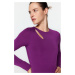 Trendyol Purple Cut Out/Window Detailed Crew Neck Snap Snap Elastic Knitted Body