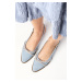 Mio Gusto Kyra Genuine Suede Flats with Blue Stones Scarf.