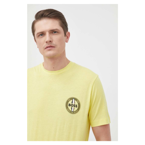 Tričko BOSS pánske, žltá farba, s potlačou Hugo Boss