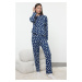 Trendyol Ecru 100% Cotton Heart Patterned Knitted Pajama Set