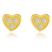 Diamantové náušnice zo žltého 14K zlata - srdiečko s troma briliantmi čírej farby